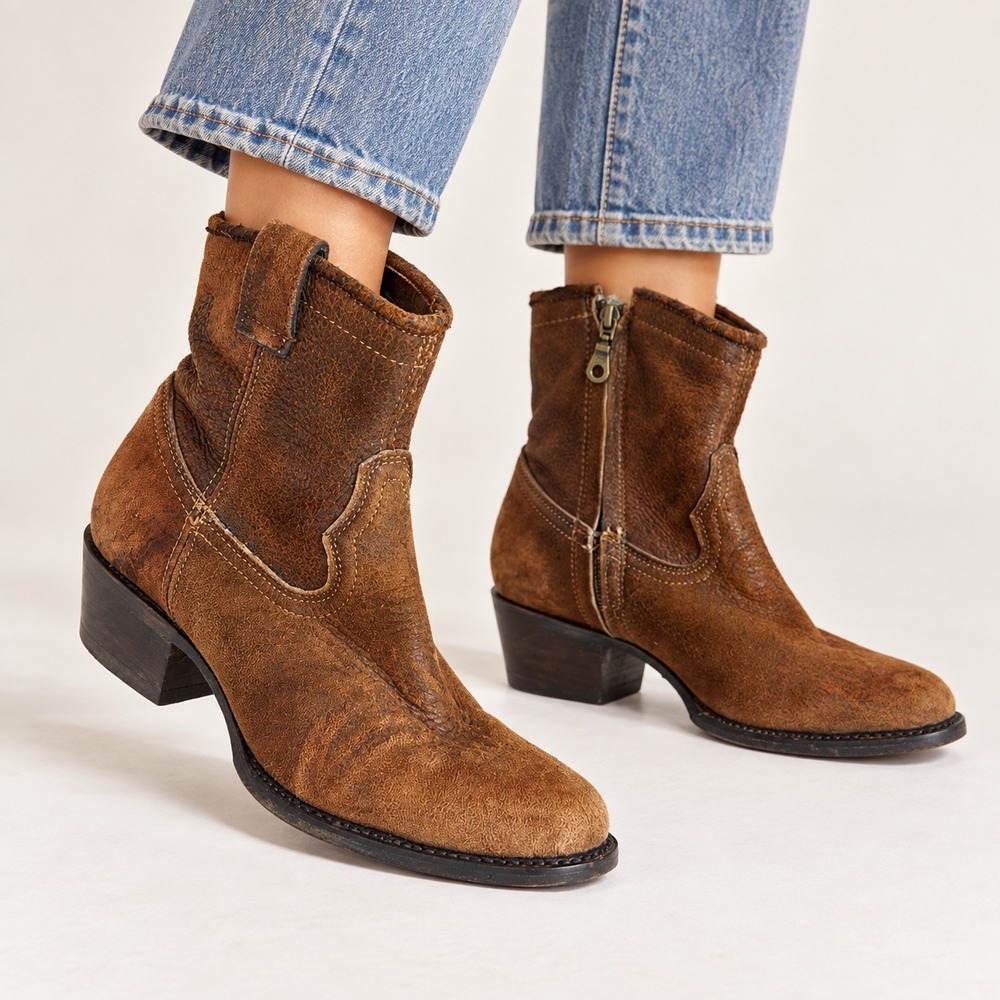 Corral Womens Brown Distressed Leather Side Zip Western Booties C1064 Size 9